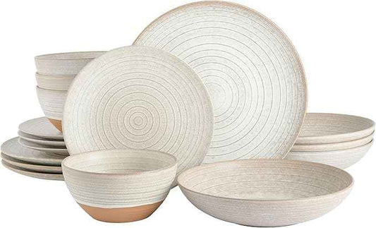 Gibson Elite 16 Piece Dreamweaver Double Bowl Terracotta Reactive Dinnerware Set - Sand Cream, Service for 4 (16pcs)