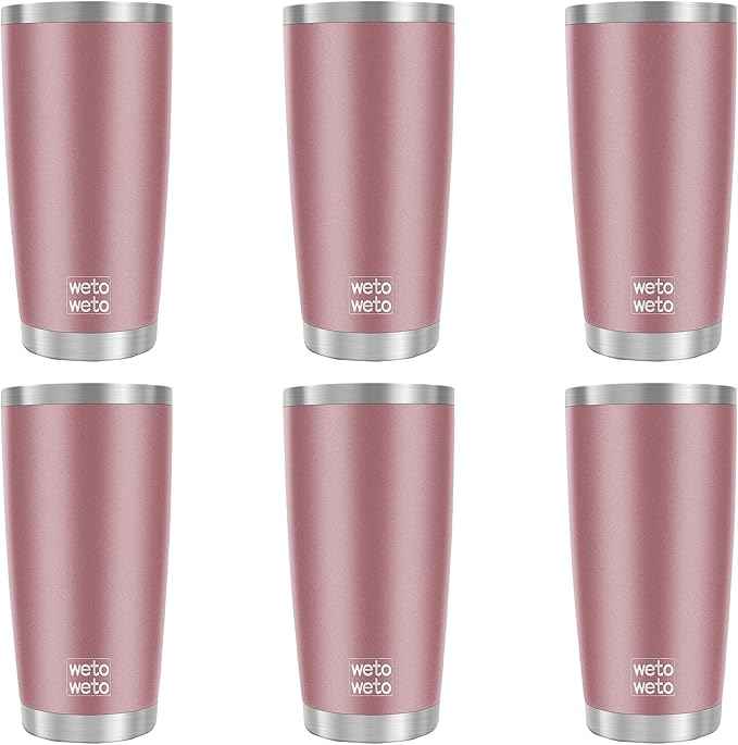 WETOWETO 20oz Tumbler, Stainless Steel Vacuum Insulated Coffee Travel Mug, Double Wall Powder Coated Insulated Coffee Mug Travel Mug with Lid Thermal Cup for Outdoor, Rose Gold, 6 Pack