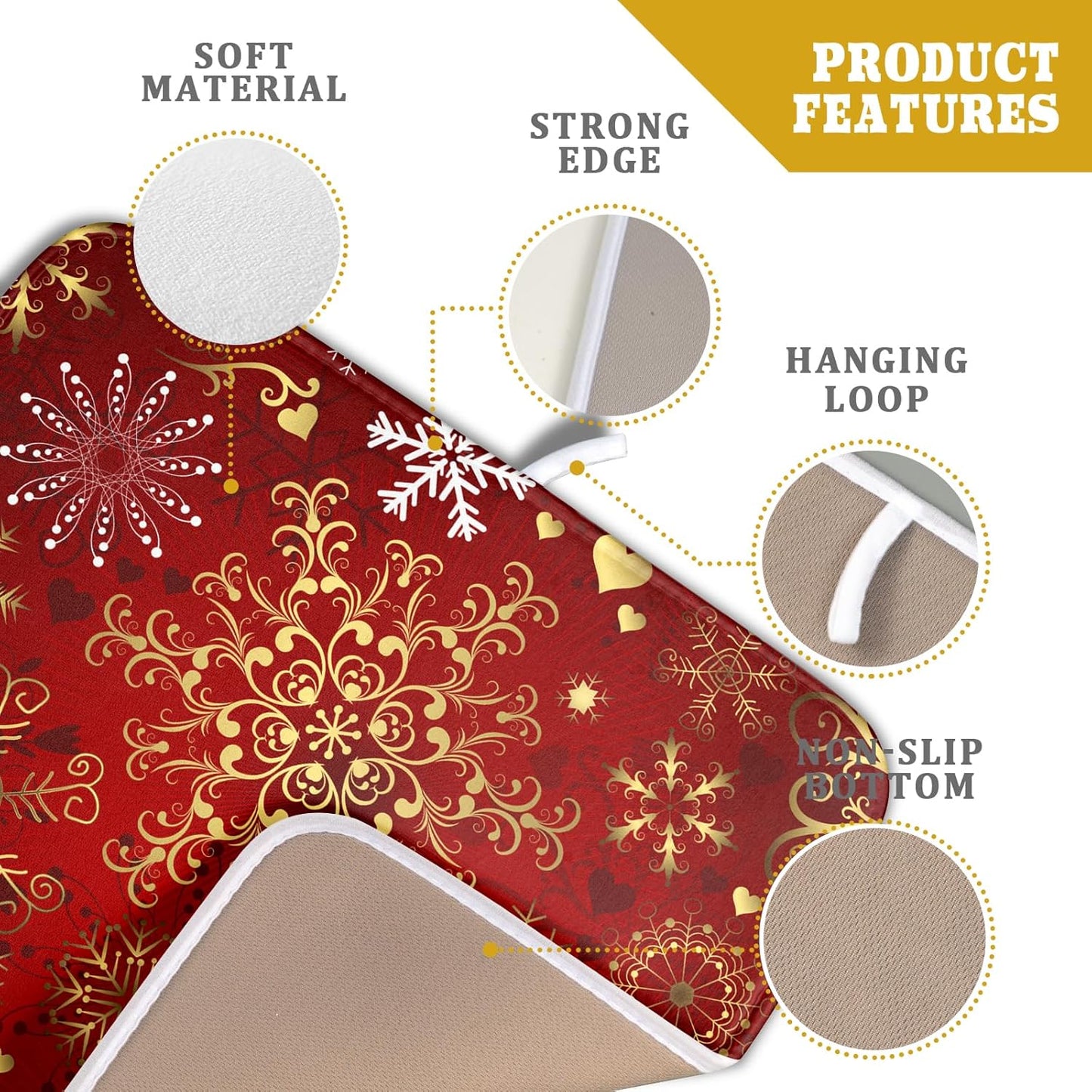 Red Snowflake Dish Drying Mat for Kitchen Counter Holiday Super Absorbent Reversible Microfiber Kitchen Countertop Protector Dishes Pad Small 16x18 inch