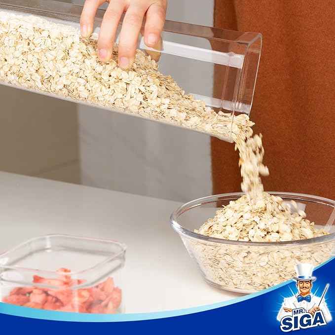 MR.SIGA 6 Piece Airtight Food Storage Container Set, BPA Free Kitchen Pantry Organization Canisters, One-handed Kitchen Storage Containers for Cereal, Spaghetti, Pasta, White