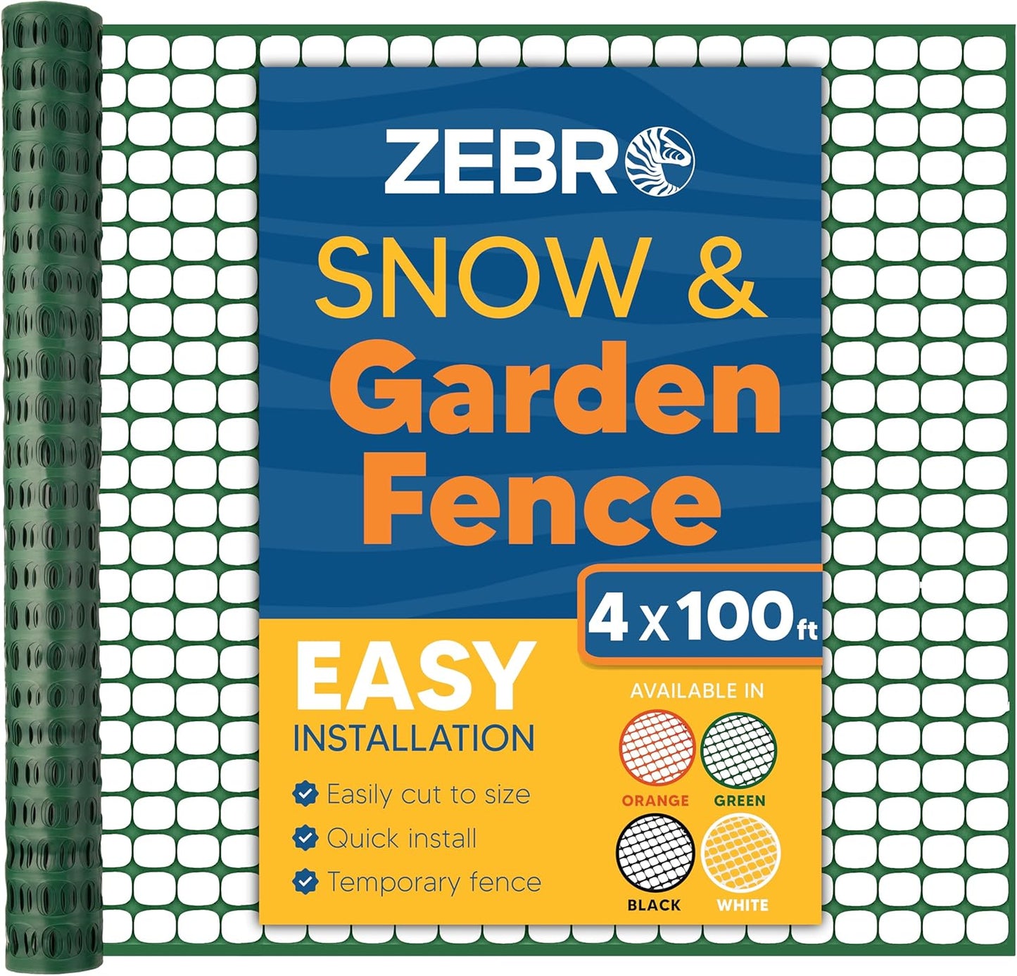 ZEBRO 4' x 100' Green Plastic Garden Fence Roll – Light Duty Mesh Fencing for Temporary Fence, Snow, Garden Netting, Animal Barrier, Agricultural Fencing & Lawn Protection