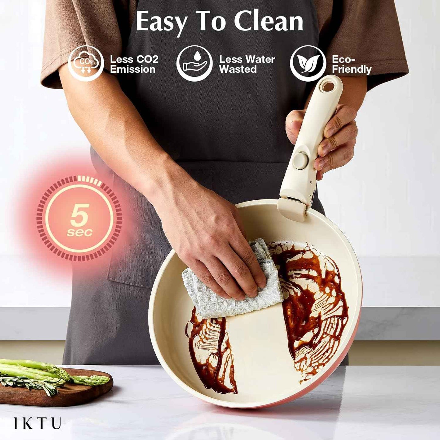 IKTU Ceramic Pots and Pans Set Non Stick Pink, 8 Pcs Nonstick Cookware Set with Detachable Handle RV Camping Induction Kitchen Cookware Set Non Stick, PFAS PFOA & PTFE Free