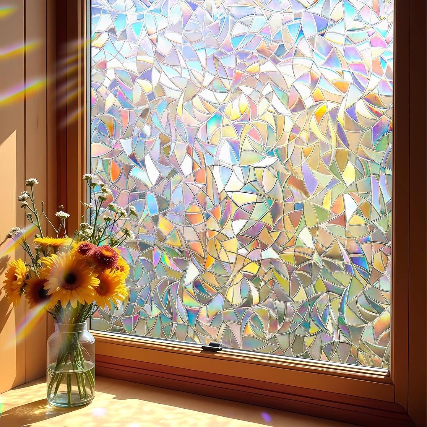 DUOFIRE Window Privacy Film, Rainbow Window Clings for Glass Windows, Stained Glass Film Decorative, 3D Decals Cover, Suncatcher Static Cling Sticker for Home, 11.8 x 78.7 inch