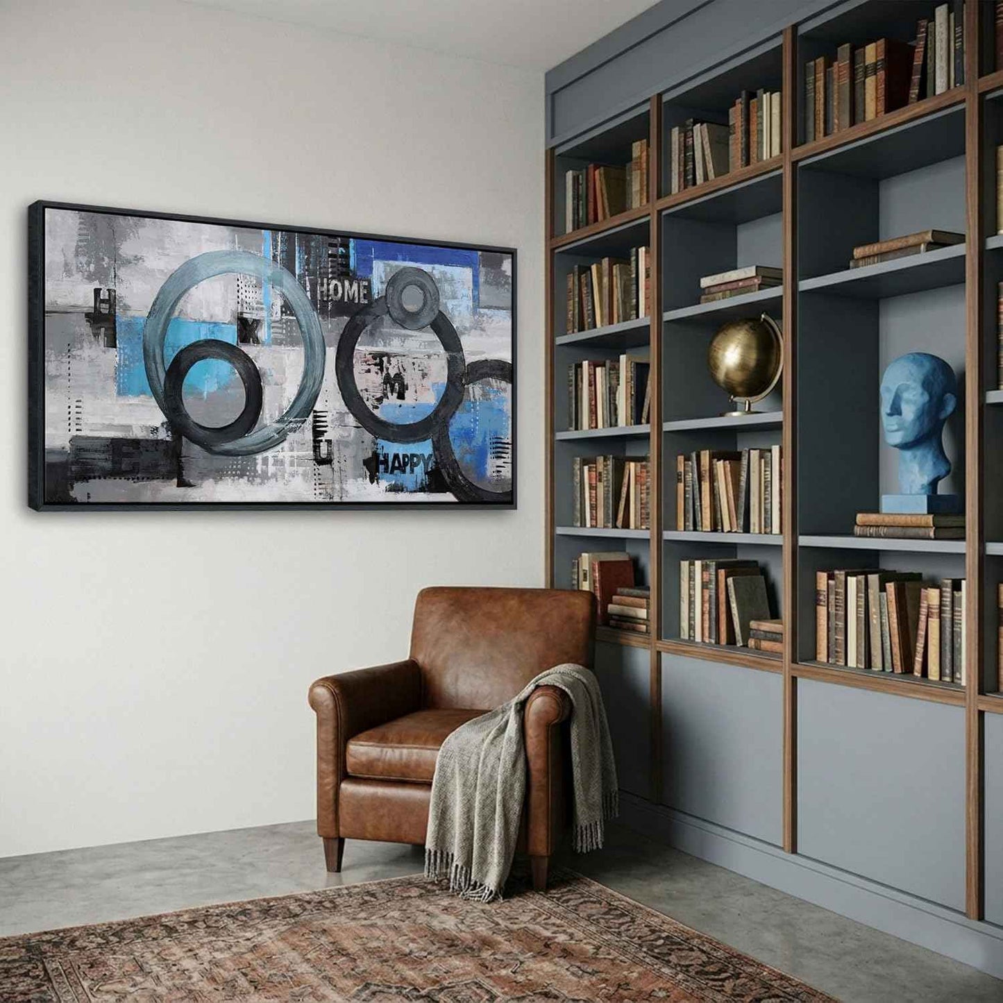 Navy Blue Abstract Wall Art for Living Room - Large Modern Canvas Pictures for Bedroom and Office Decor - Black Framed Wall Art Blue Artwork for Walls 24×48IN