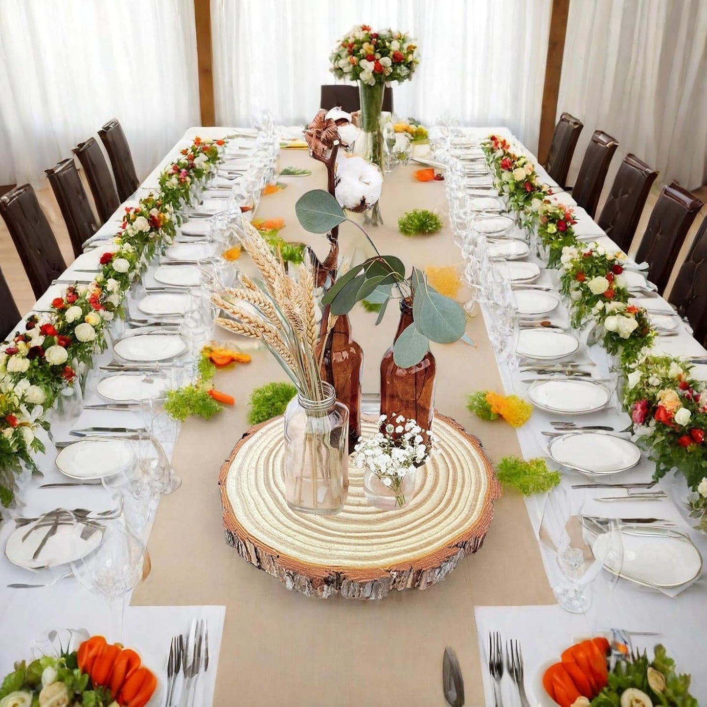 10 Pcs 9-11 Inch Unfinished Wood Slices for Centerpieces,Natural Wood Rounds for Crafts Rustic Wedding and Table Decorations,Wooden Discs with Tree Bark,Ideal for Crafts,Painting,and Holiday Decor