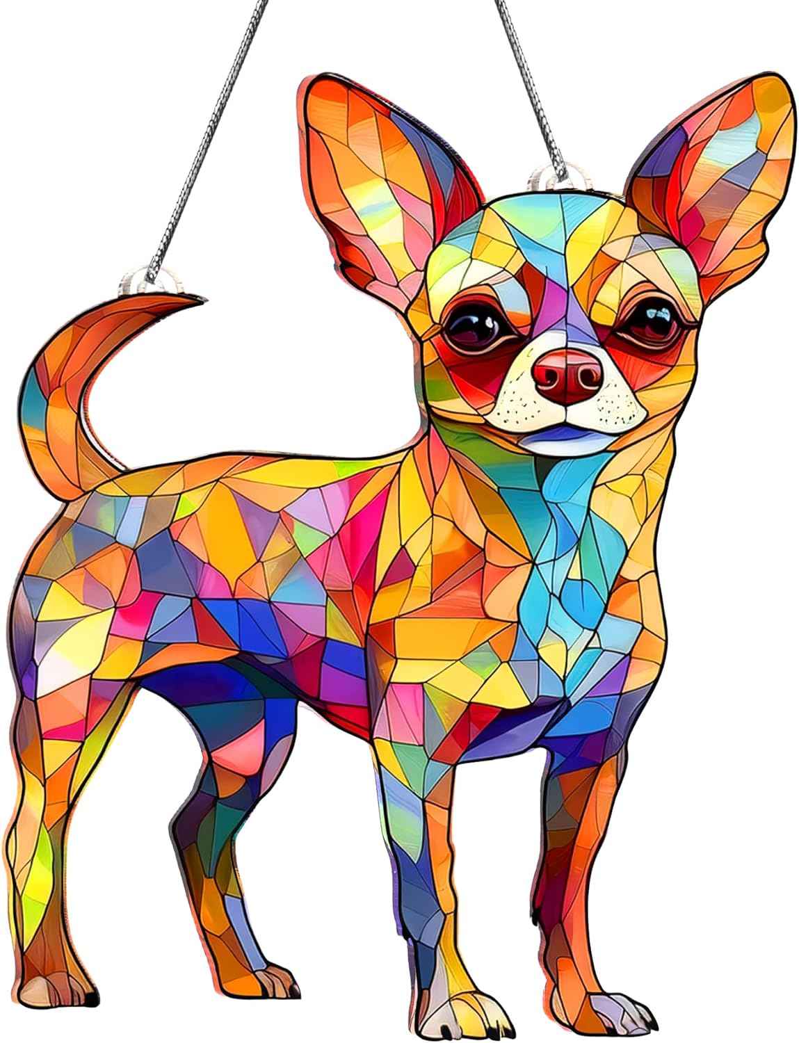 Colorful Dogs Acrylic Suncatcher Ornament for Window Decor, Acrylic Suncatcher Window Hanging Decor, Dog Lovers Gifts for Women, Dogs Christmas Ornaments for Tree Hanging (Chihuahua)