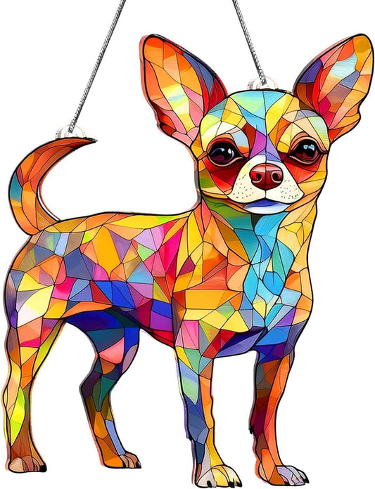 Colorful Dogs Acrylic Suncatcher Ornament for Window Decor, Acrylic Suncatcher Window Hanging Decor, Dog Lovers Gifts for Women, Dogs Christmas Ornaments for Tree Hanging (Chihuahua)