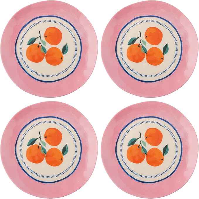Karma, 8.75 inches Melamine Salad Plates Set of 4, Reusable Dishwasher Safe Plates for Outdoor and Indoor, Oranges