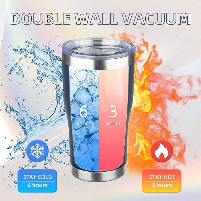 MEZMUT 20oz Coffee Tumbler with Lid and Straw Double Wall Vacuum Insulated Cup Stainless Steel Travel Mugs Insulated for Hot Cold Leakproof Powder Coated Tumbler for Indoor Outdoor(Navy Blue, 4)