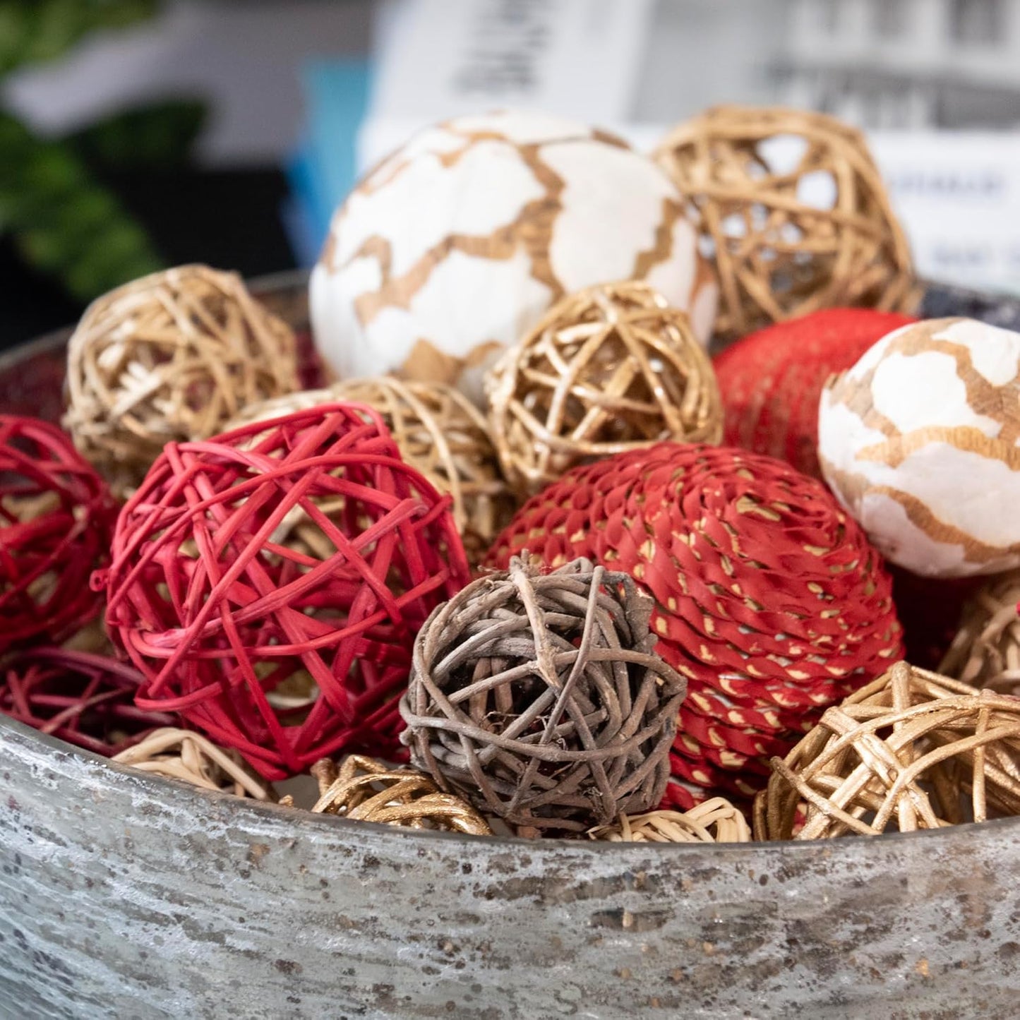 ANDALUCA Decorative Balls Bag Bowl Filler Home Decor (Red Gold)