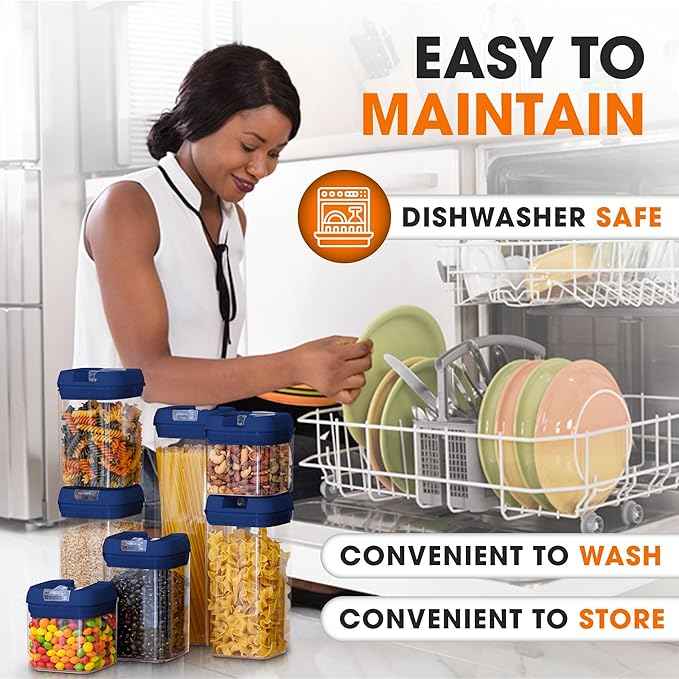 Cheer Collection Airtight Food Storage Containers, Kitchen Storage Containers for Pantry, Set of 7 Food Containers with Lids Airtight, Pantry Storage Containers & Organizers with Lids, Navy Blue