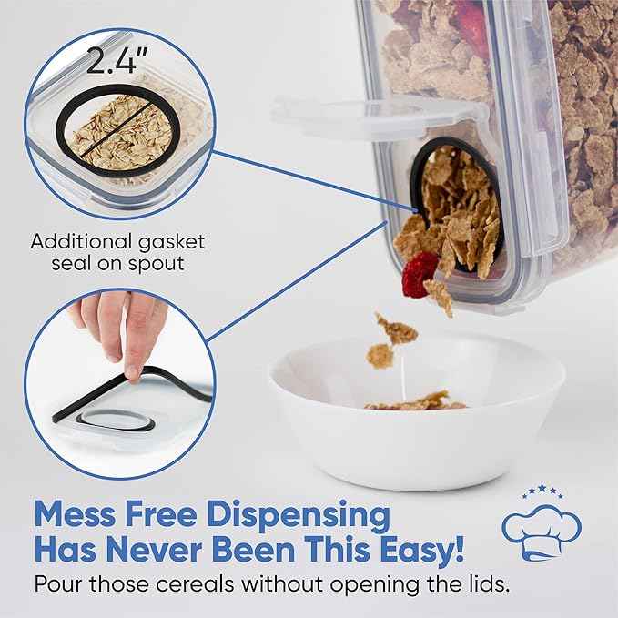 Cereal Containers Storage Set Large (4L,135.2 Oz), Airtight Food Storage Containers for Kitchen & Pantry Organization, Cereal Storage Container Set for Crunchiness, BPA Free Dispenser Keepers (4)