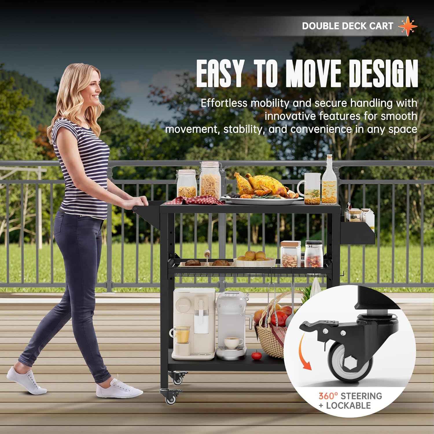 SUNCROWN Outdoor Grill Table with Wheels, Kitchen Cooking Prep Tables Movable BBQ Grill Cart for Garden, Camping, Home Party, Bar, Pizza Oven Table Stand