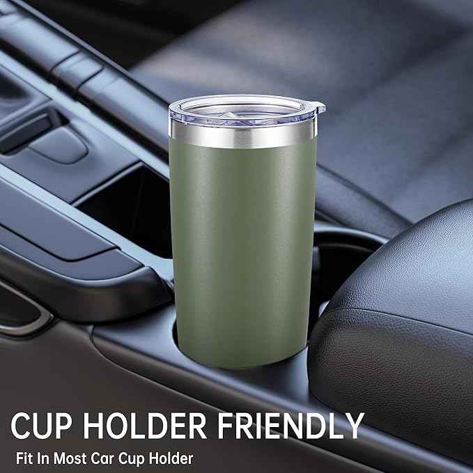 20 oz Tumblers Bulk Stainless Steel Tumbler with Lid Double Wall Vacuum Insulated Coffee Mug 20oz Powder Coated Cup for Hot and Cold Drinks, Army Green, 12 pack