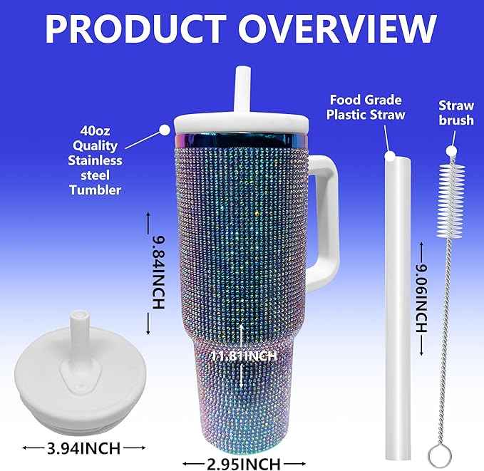 40-OZ Insulated Water Bottle,Insulated Stainless Steel Tumbler,Reusable Cold Drink Thermos,BPA-Free, Double-Wall Stainless Steel Water Bottle (Colorful-Diamond, 40, Fluid Ounces)