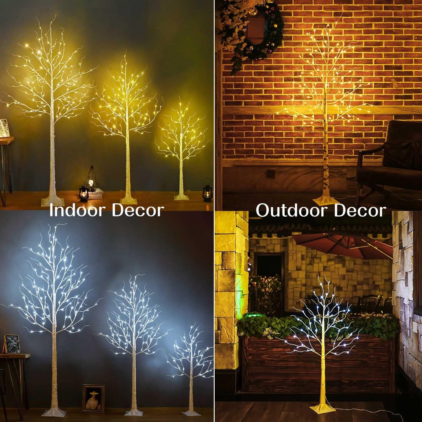 Lighted Birch Tree, Pack of 3, 4FT 6FT and 8FT Birch Tree Lights, 9Modes Timer for Indoor Outdoor Easter Tree Christmas Easter Decor Home Party Wedding Decor, Warm & Cool White