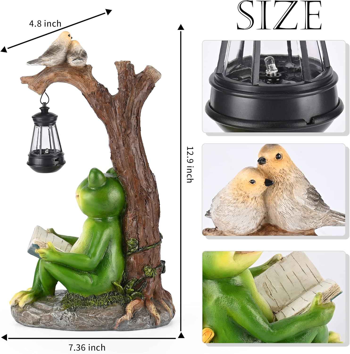 WENYLE Frog Figurine Garden Decor, Outdoor Resin Reading Frogs Statues with Solar Lantern, Funny Frog Solar Light Garden Statues Decoration for Patio Yard Lawn Porch Ornament