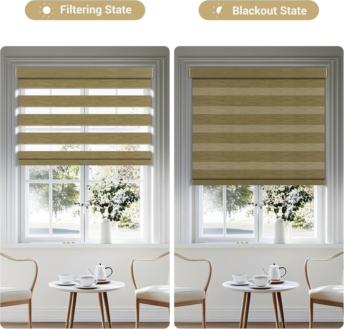 Cordless Zebra Blinds for Windows, Blackout Interior Blinds,Easy to Install,UV Protection,for Offices and Home,Custom Roller Shades, Mousse Light Bown,55" W x 88" H