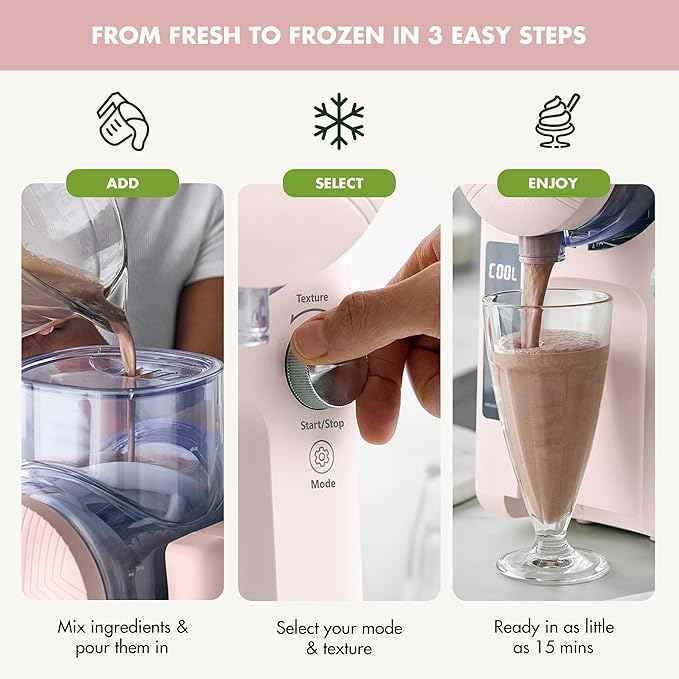 GreenPan Frost Ice Cream Maker & Slushie Machine, Soft Serve, Sorbet, Margaritas, Milkshakes, Frozen Yogurt, No Pre-Freezing, Ready in 15 Mins, 6 Modes, 7 Textures, Self-Cleaning, Family Size, Pink