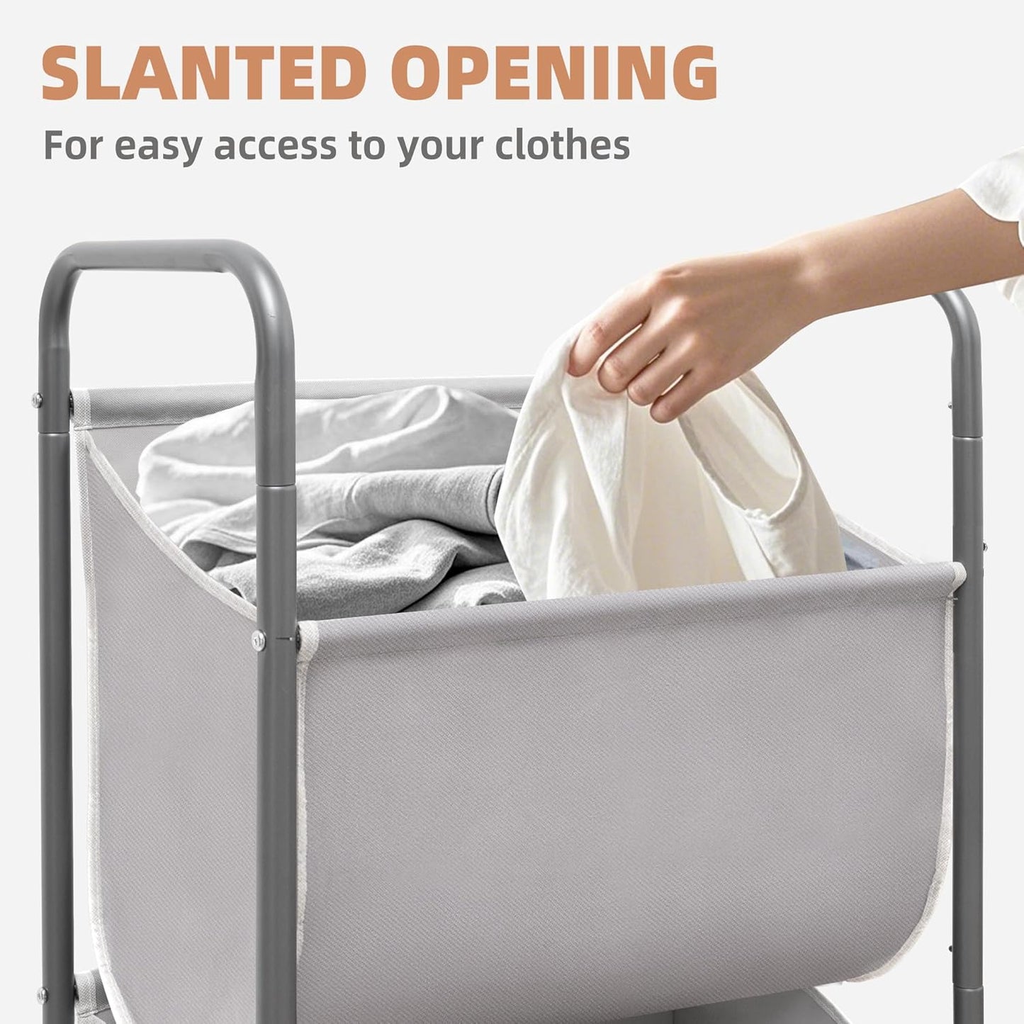 STORAGE MANIAC 80 Liters Vertical Rolling Laundry Hamper, 2 Section Laundry Sorter with Wheels and 2 Breaks, 2-tier Laundry Baskets for Small Space, Dorm, Laundry Room, Closet, Bathroom, Gray 2-tier - Lumora Casa