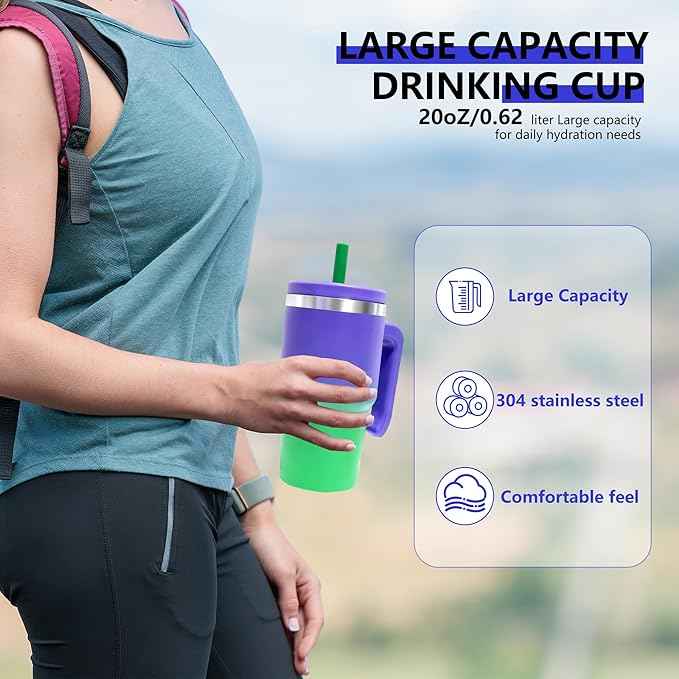 2PCS 20-OZ Insulated Water Bottle,Insulated Stainless Steel Tumbler,Reusable Cold Drink Thermos,BPA-Free, Double-Wall Stainless Steel Water Bottle (Purple Green Gradients, 20, Fluid Ounces)