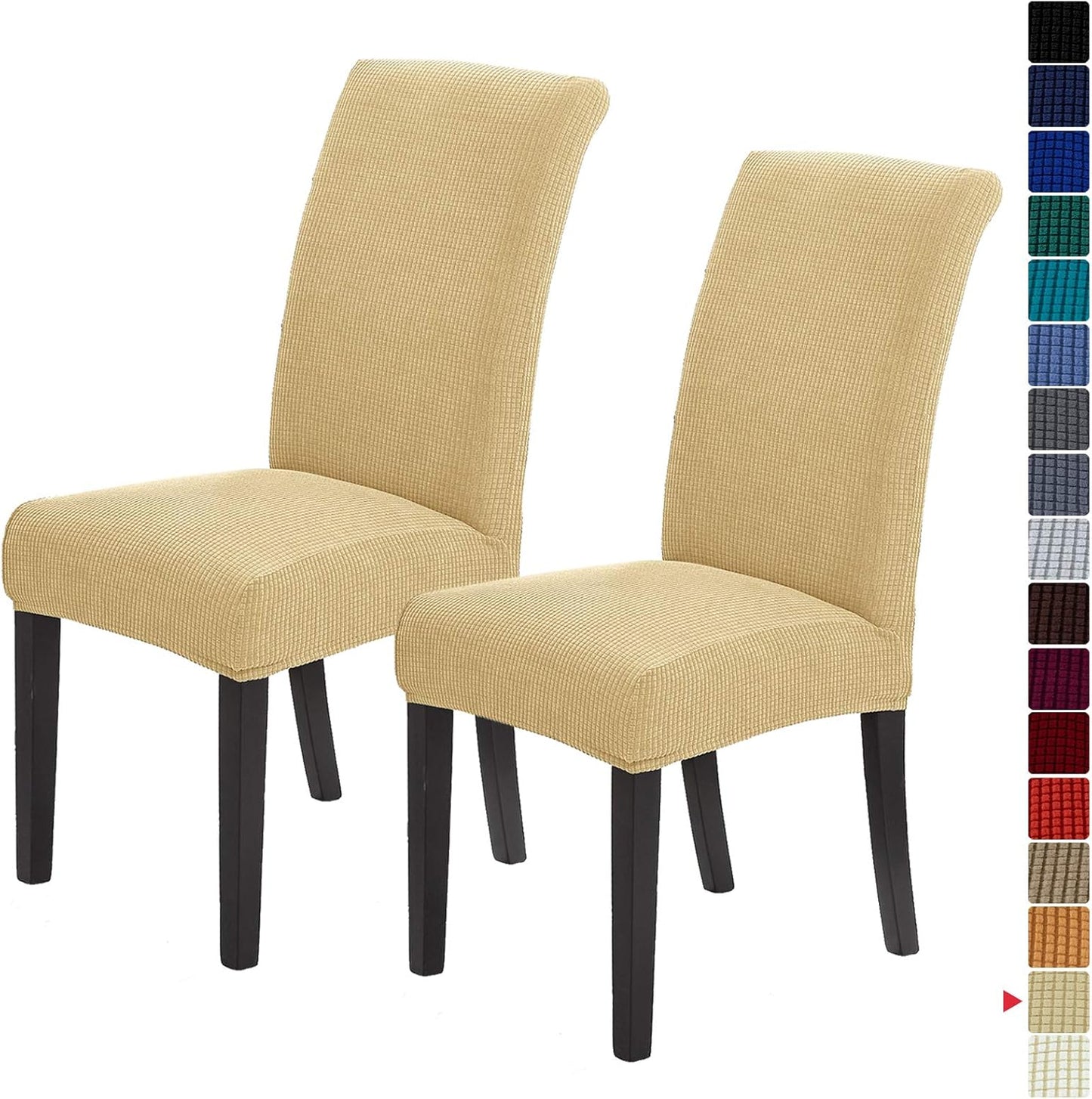 Howhic Stretch Chair Covers for Dining Room Set of 2, Removable Washable Dining Room Chair Covers, Dining Chair Slipcovers Seat Protector, Great Decoration for Home and Banquet (Champagne, 2 Pack)