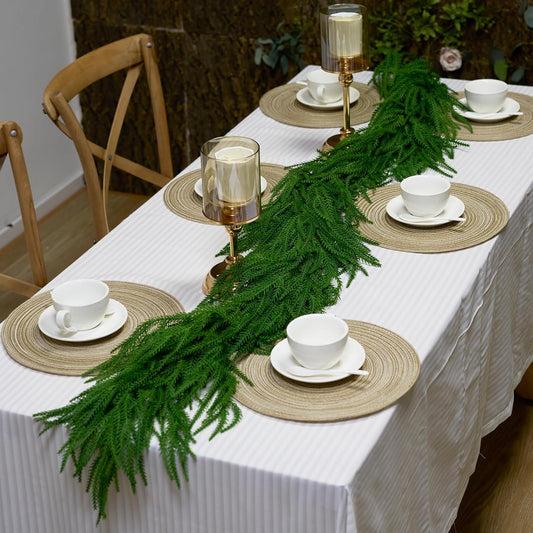 6FT Artificial Norfolk Pine Garlands, Real Touch Winter Christmas Pine Tree Wreath, Green Artificial Greenery Garland for Christmas Holiday Seasonal Indoor Home Decor Mantle