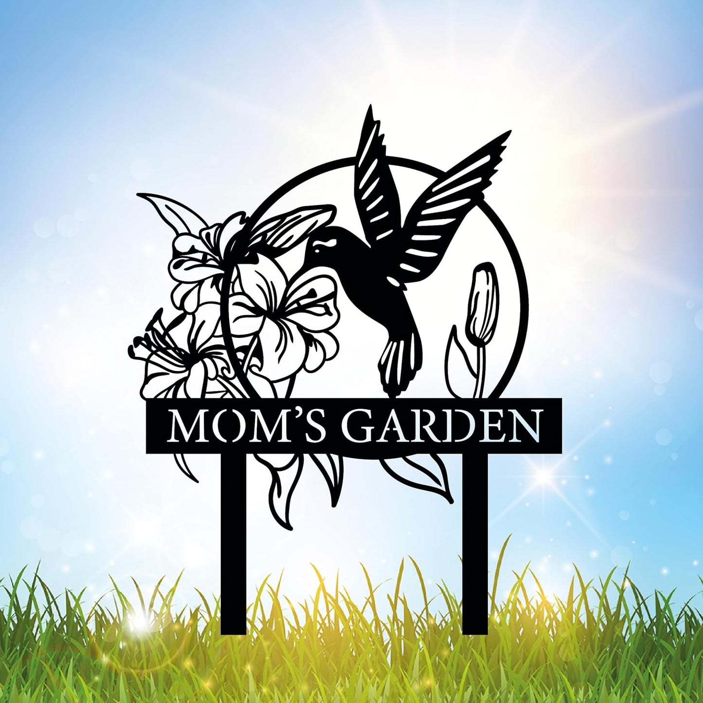 Custom Hummingbird Metal Garden Sign with Stakes, Bird Garden Decorations, Flower Design Personalized Garden Sign, Custom Garden Name Sign, Yard Decor, Home Gift