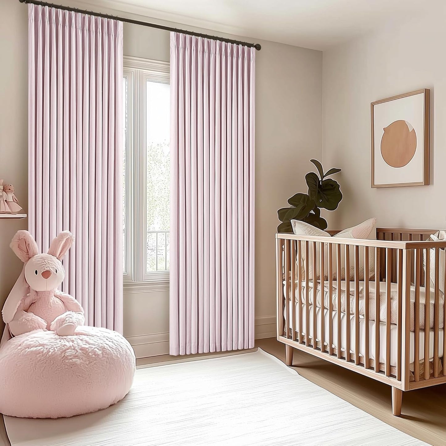 Pale Pink Linen Pinch Pleated Curtains 90 Inches Long Complete Blackout for Girls Bedroom Funky Cute Window Curtains Noise Heat Blocking Heavy Insulated Drapes Baby Pink Dusty Blush for Nursery