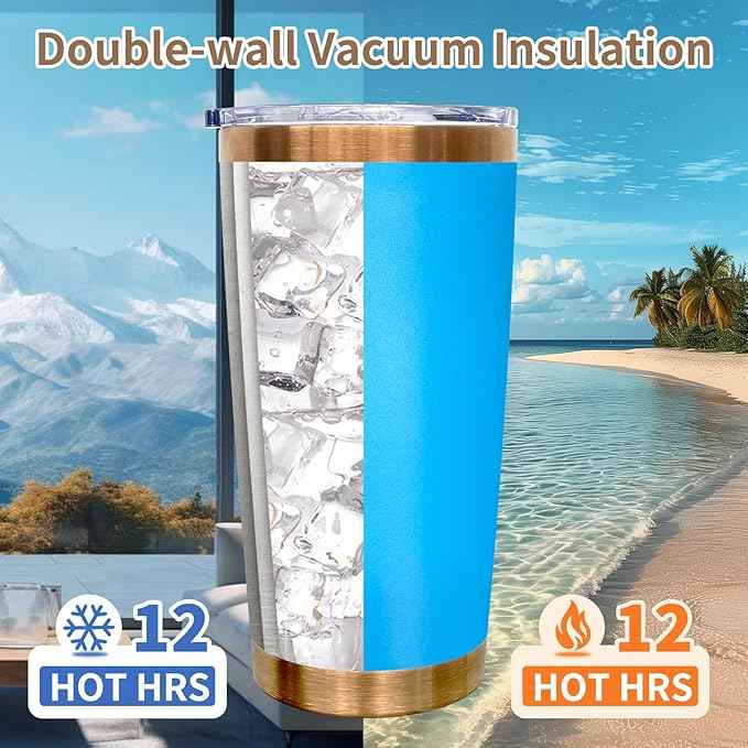 20 oz Tumblers Stainless Steel Tumbler with Lid and Straw Insulated Copper Coffee Mug for Laser Graving 34oz Powder Coated Cup(Blue,1 pack)