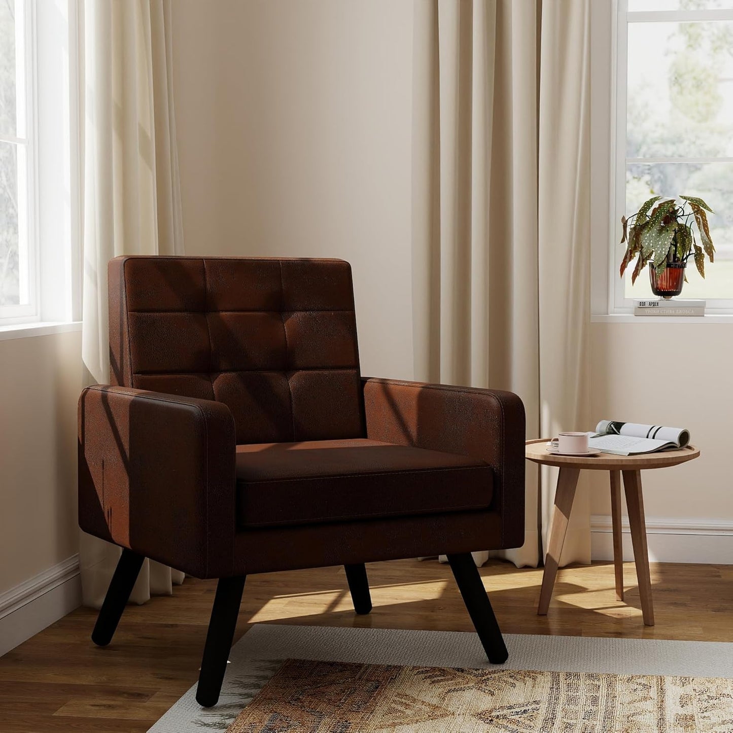 Kromax Mid-Century Modern Accent Chair for Living Room, 496 Lb. Weight Capacity, Dual Armrests, Comfy Extra Large Seat, Timeless Style Perfect for Reading & Relaxing, Bronze