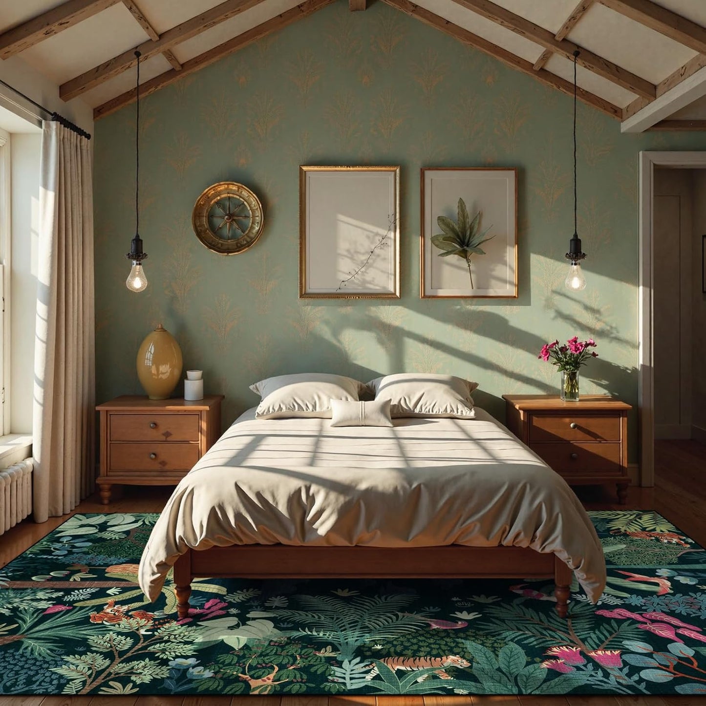 LIVEBOX Washable Jungle Dark Green Rugs 9x12 for Living Room, Stain Resistant Soft Kids Area Rugs for Bedroom, Non-Skid Modern Dining Room Rug Floor Carpet for Playroom Kids Nursery