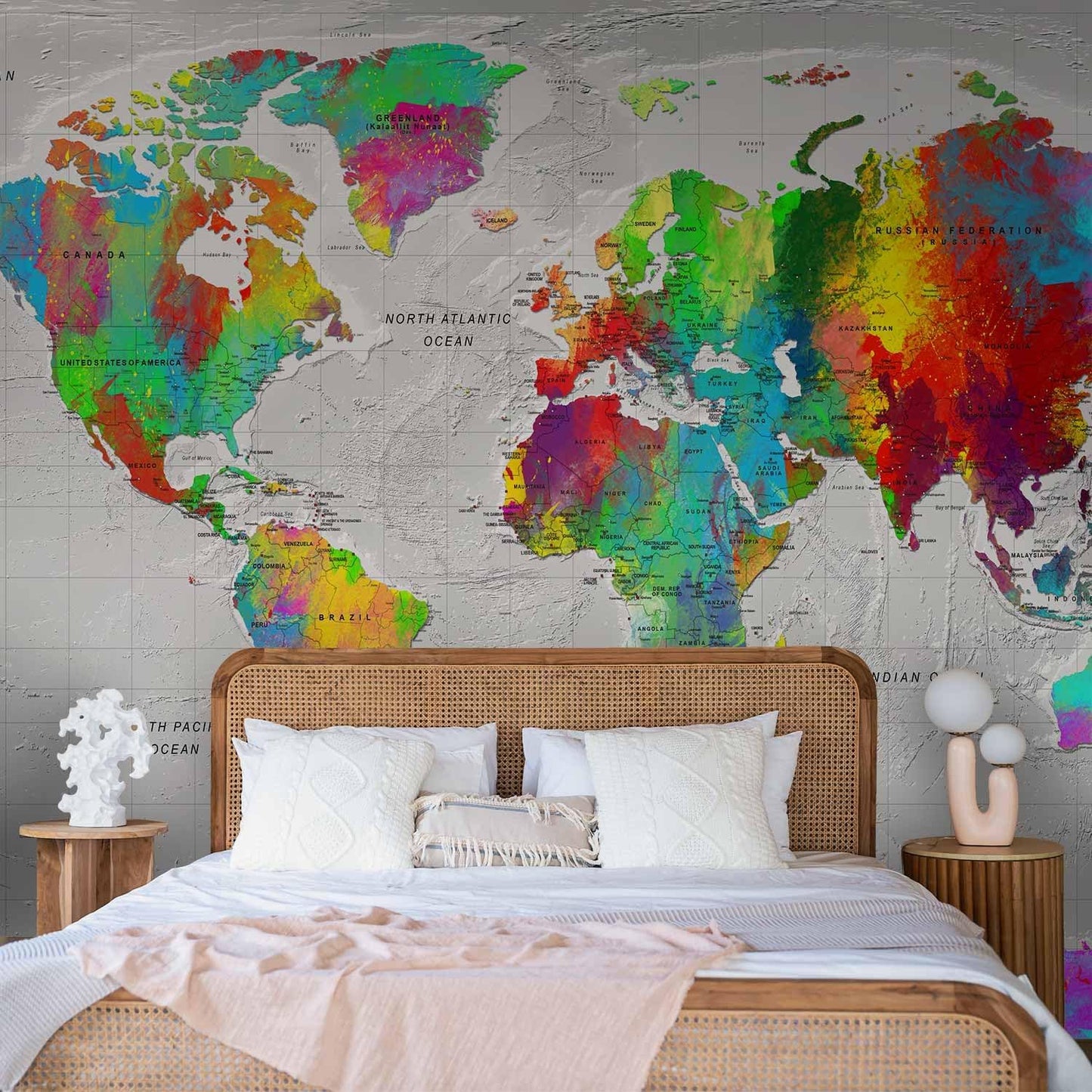 artgeist Premium Wall Mural World Map 157x110 in - XXL Non-Woven Wallpaper Fleece Wall Decor Photo Print Picture Image Design Home Map of The World k-A-0128-a-a