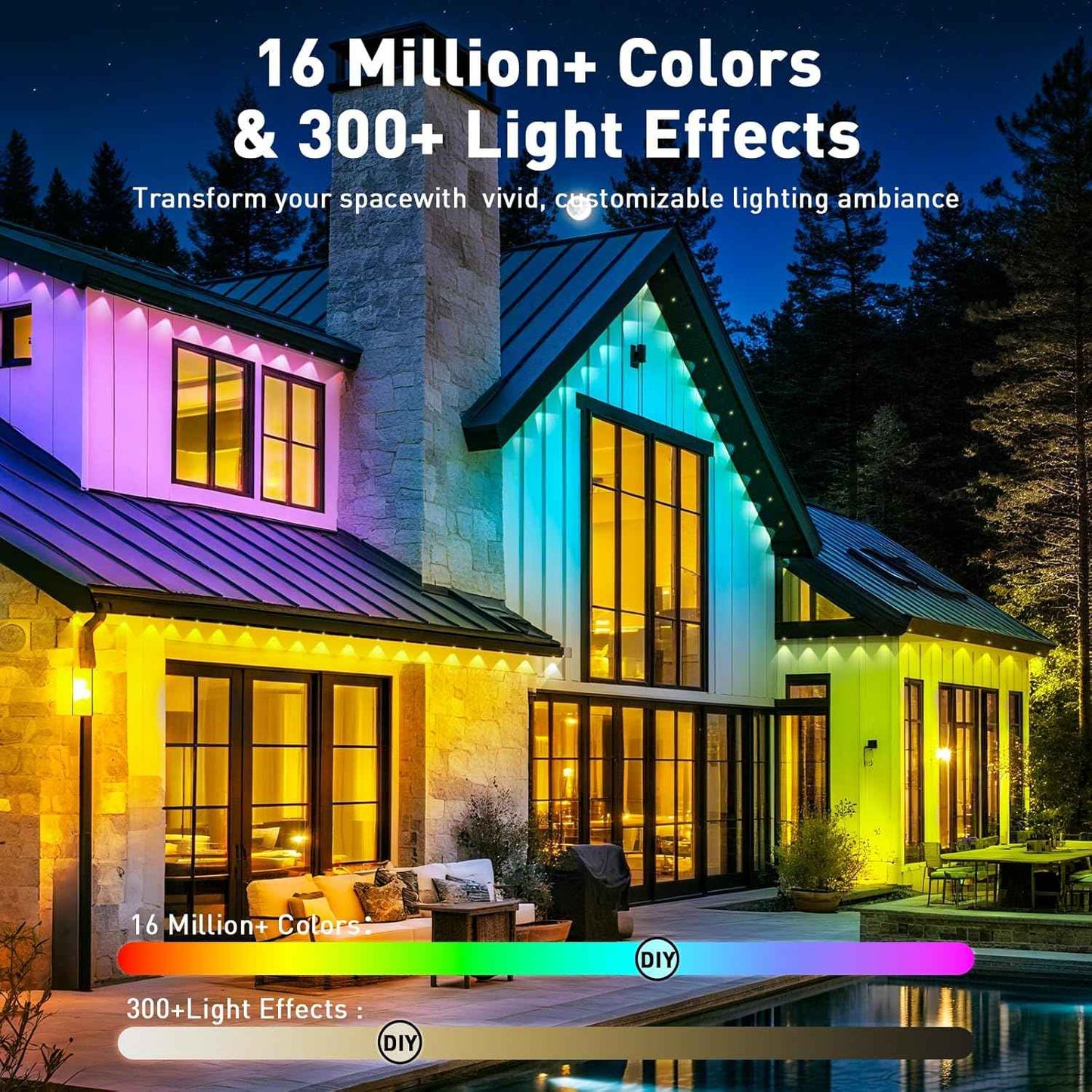 200FT Permanent Outdoor Lights, Smart RGB Eaves Lights with App/Remote Control, LED IP67 Waterproof Outdoor Lighting for Halloween Christmas Holidays Daily Party House Roof Lighting