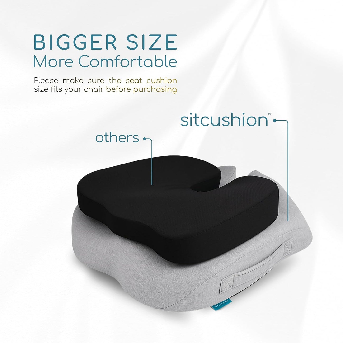 SitCushion X Large Office Chair Cushion for Sciatica Pain Relief, Memory Foam Seat Cushion for Car Seat Pad, Orthopedic Pillow. Computer Chair Cushion for Tailbone Pain Relief All Day Comfort (Gray)