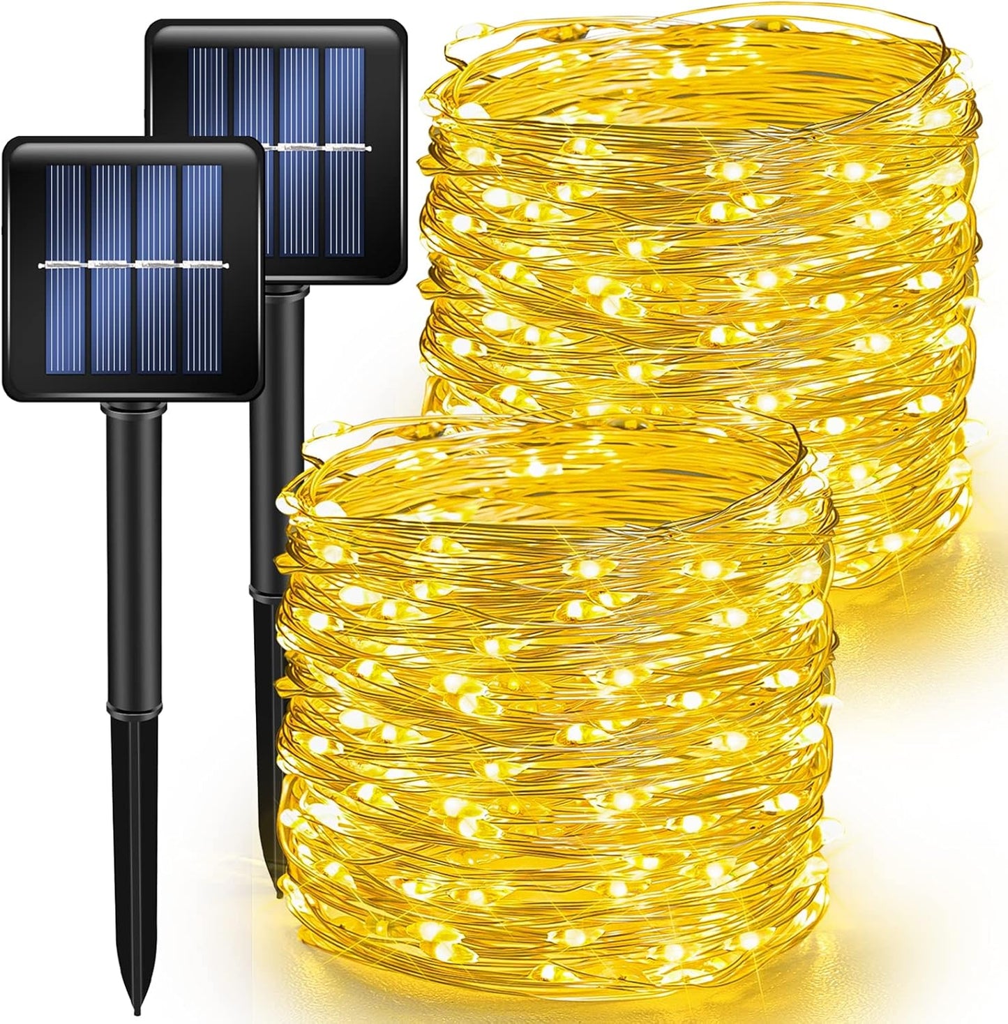 TW SHINE Warm White Solar String Lights Outdoor, Total 80 FT 240 LED Solar Powered Waterproof Fairy Lights 8 Modes Copper Wire Lights for Christmas Party Tree Wedding Yard Decorations, 2 Pack