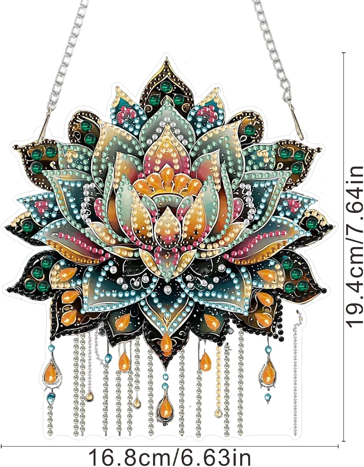 SENQAO Lotus Diamond Art Hanging Kit for Adult, Special Shaped Rhinestone, Double Sided DIY Acrylic Diamond Art Painting Window Pendants Home Garden Wall Hanging Kits Hanging Ornament