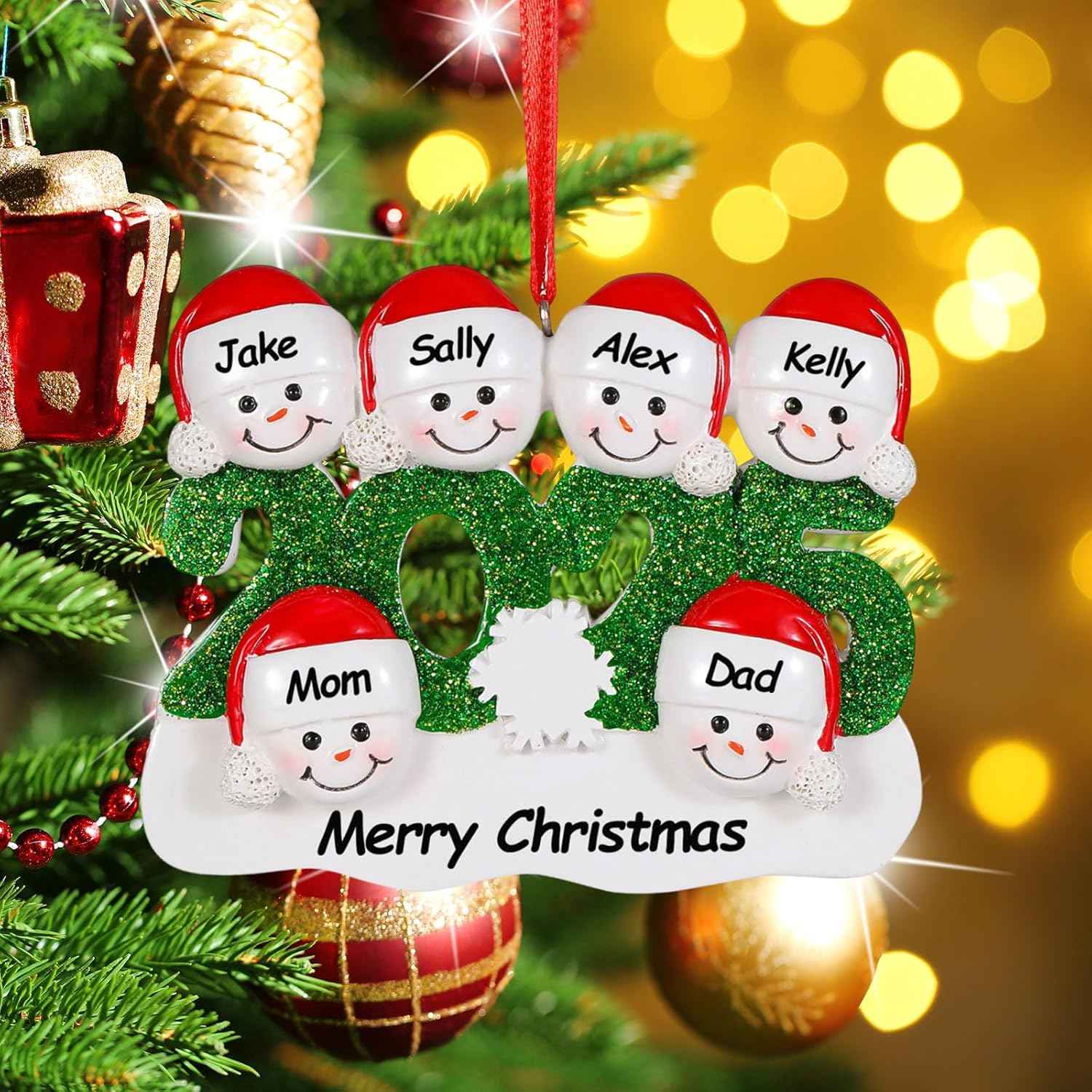 Personalized Christmas Ornaments 2025 Family of 2/3/4/5/6 Custom Christmas Snowman Ornament with Names Customized Family Ornaments for Christmas Tree Decoration Customized Gifts, Family of 6