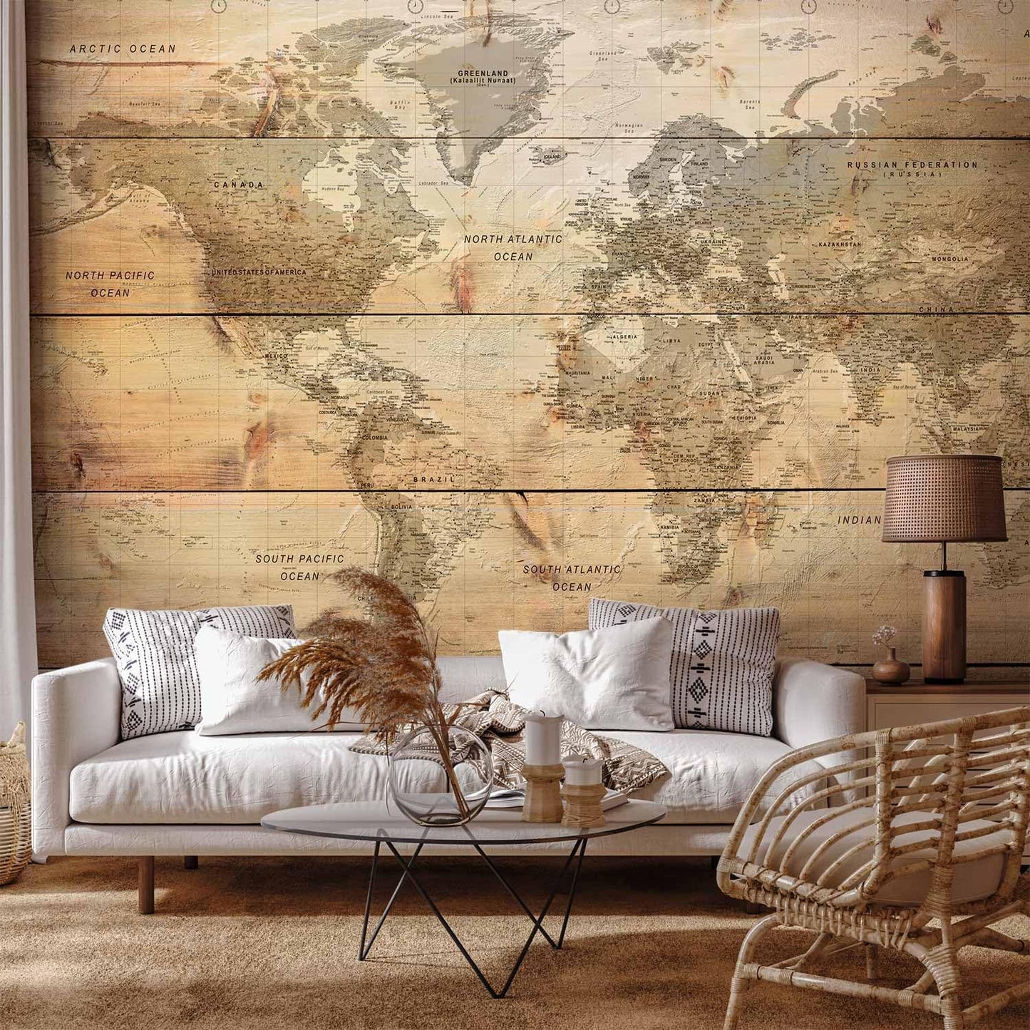 artgeist Wall Mural World Map 98x69 in - XXL Non-Woven Wallpaper Fleece Wall Decor Photo Print Picture Image Design Home Map of The World k-A-0218-a-a