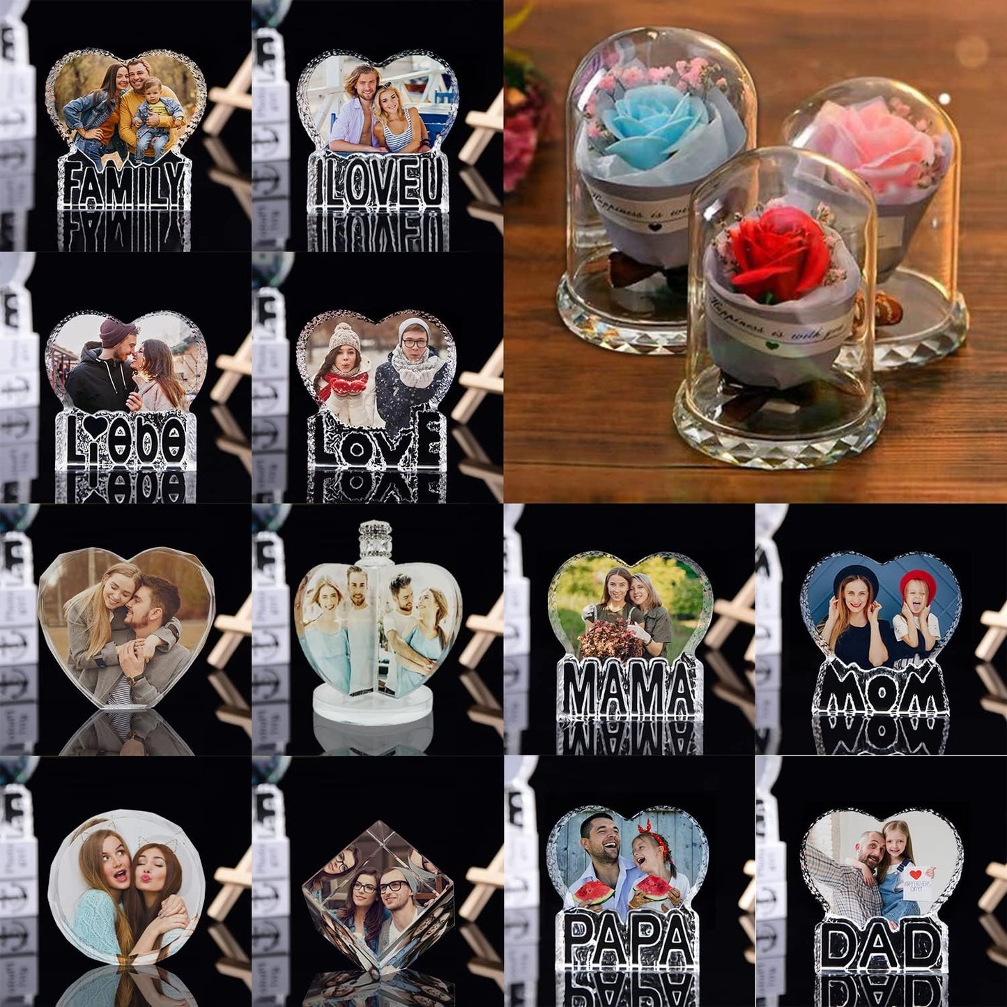 PAPA 3D Crystal Photo - Crystal Picture Hand Cut, Includes Rose Bluetooth Music Box LED Base - Memorable Gift and Keepsake, Daddy Day Gifts for Dad, Husband, Son