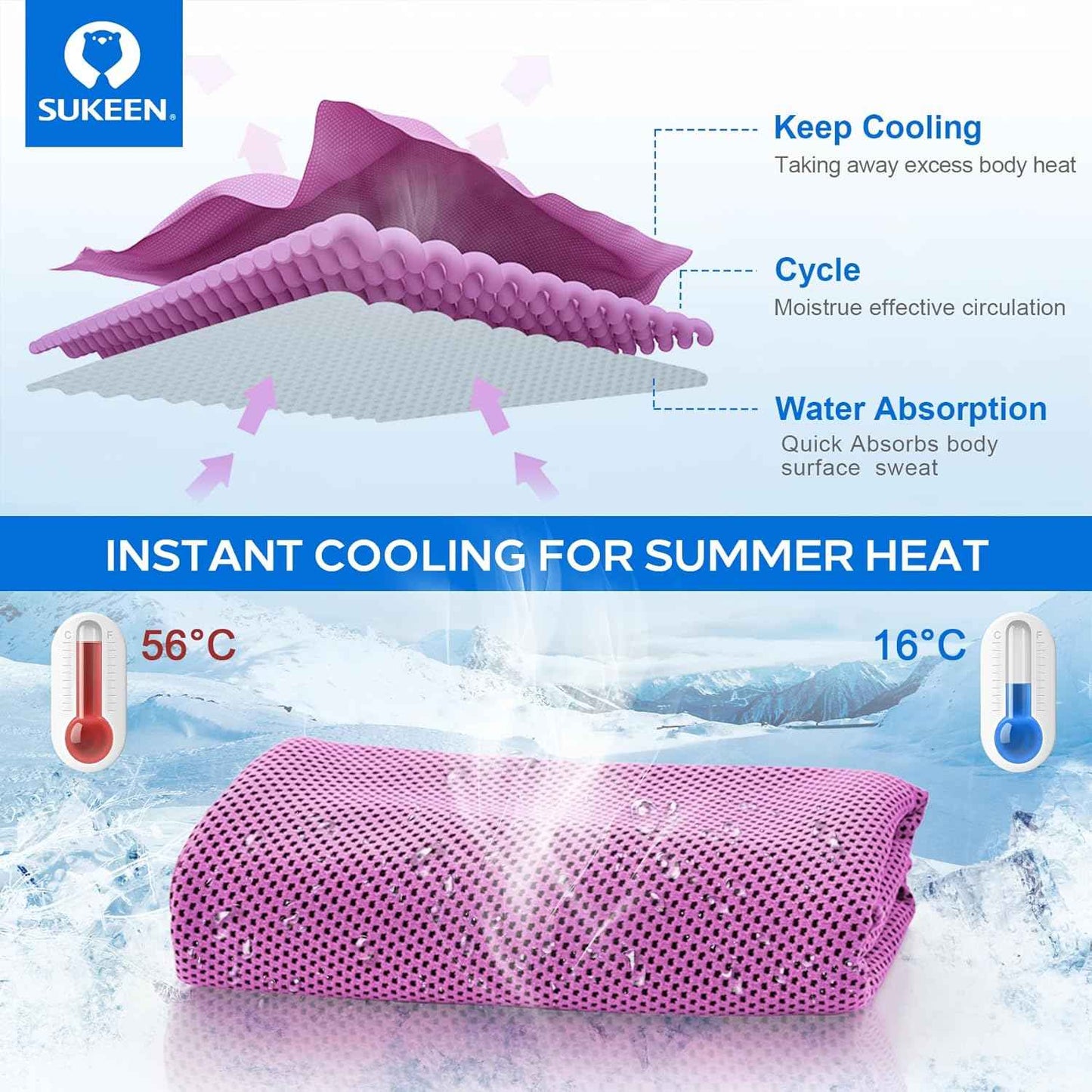 Sukeen 4 Pack Cooling Towels for Hot Weather 40"x12", Gym Towels for Men and Women, Soft Breathable Workout Towels for Yoga, Running, Sport, & More