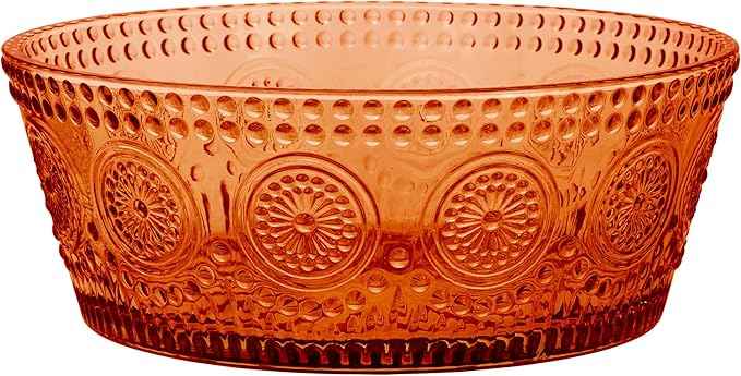 Boston International Vintage-Inspired Glass Serving Bowl with Embossed Floral Pattern for Salad Snacks Dinner, Large 7" x 2.75", Umber Codi