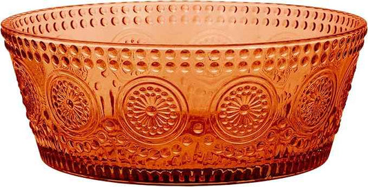 Boston International Vintage-Inspired Glass Serving Bowl with Embossed Floral Pattern for Salad Snacks Dinner, Large 7" x 2.75", Umber Codi