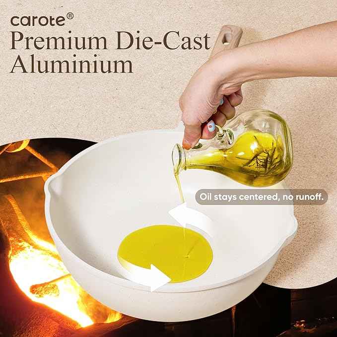 CAROTE 21Pcs Pots and Pans Set, Nonstick Cookware Sets, White Granite Induction Cookware Non Stick Cooking Set w/Frying Pans & Saucepans(PFOS, PFOA Free) Mothers Day