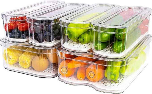 SMRCAD Fridge Organizers and Storage, 6 Pack Clear Freezer Organizer Bins with Lids for Kitchen, Pantry, Refrigerator, Food, Fruit, Vegetable Storage