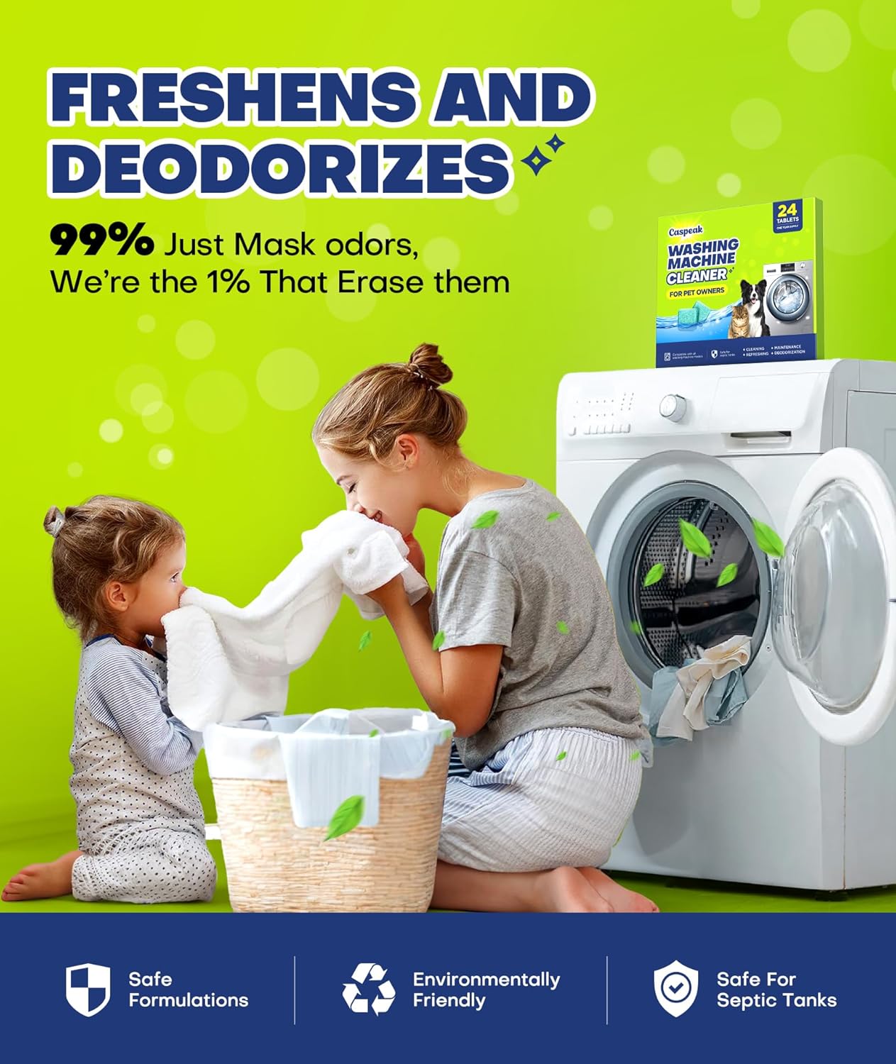 Deep Cleaning Washing Machine Cleaner Tablets, No More Odor & Pet Fur Washing Machine Cleaning Tablets, Washer Cleaner For HE Top Front Load, Septic Safe, 24 Counts/1 Year Supply