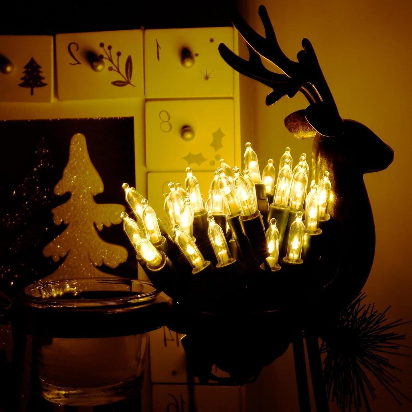 Joliyoou 50 LED Warm White String Lights, 16 Ft Battery Operated Christmas Mini Lights with 8 Lighting Modes, Indoor Outdoor LED Christmas Fairy String Lights with Timer