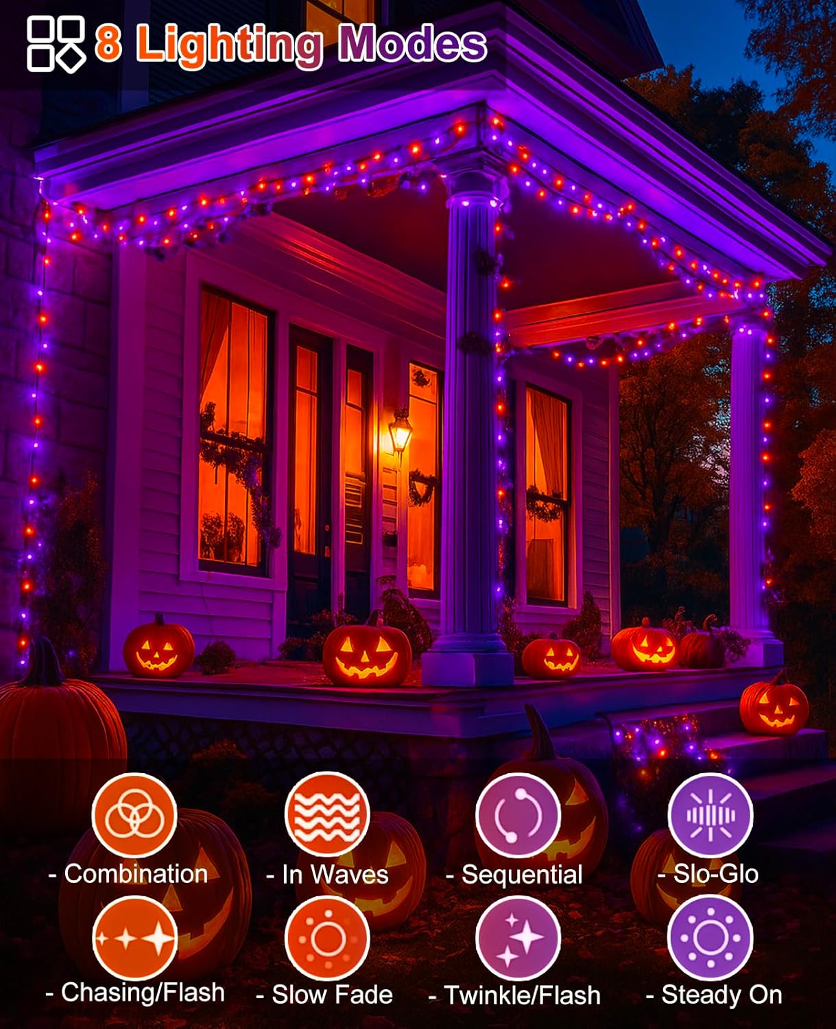 80FT 240 LED Halloween Lights Outdoor, Purple Orange String Lights for Outside with Waterproof 8 Modes, Green Wire Twinkle Tree Light for Indoor Bedroom Patio Garden Party Holiday Decorations