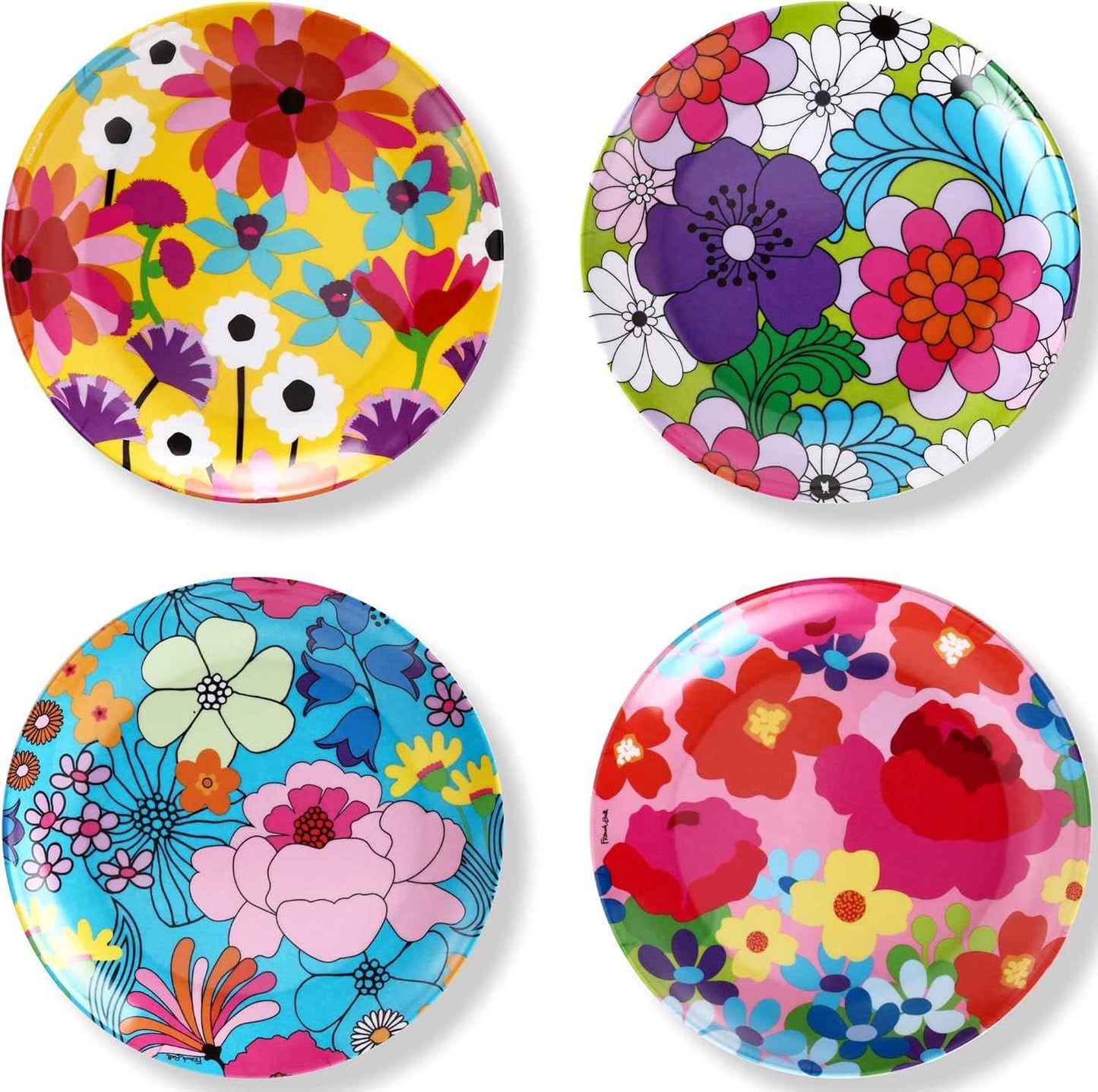 French Bull Assorted Plates - 4 Piece Set - 11 inch Melamine Dinner Plate Set - Melamine Dinnerware for Indoor and Outdoor - Assorted Garden Floral