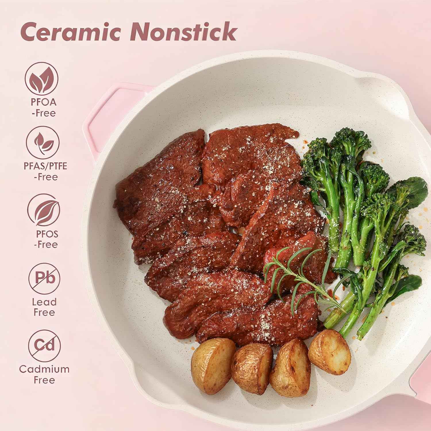 SENSARTE Nonstick Ceramic Skillet with Lid 10-inch, 3.5QT Non Toxic Deep Frying Pan, Saute Pan with Lid, Stay-cool Handle, Healthy Cooking Pot, Induction Compatible, Pink